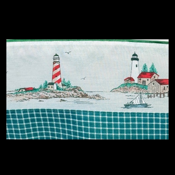 Lighthouse Window Valance Curtain Boats Nautical Ocean Blue & White Checker 36.5 - Picture 5 of 15